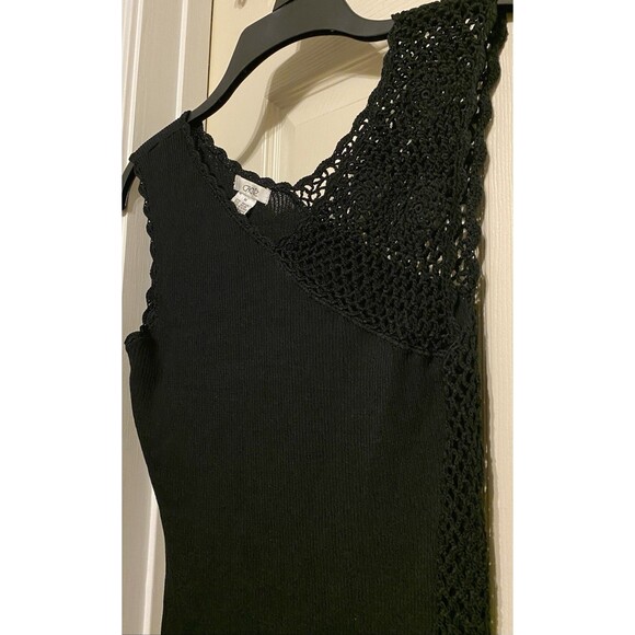 VTG Cache Black Open Knit Rib Tank Top Whimsigoth Grunge Asymmetric Crochet 90s - Picture 3 of 15